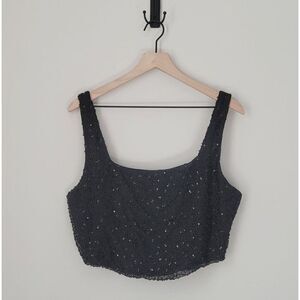 Altar'd State Beaded Cropped Tank Top in Black Size Extra Large